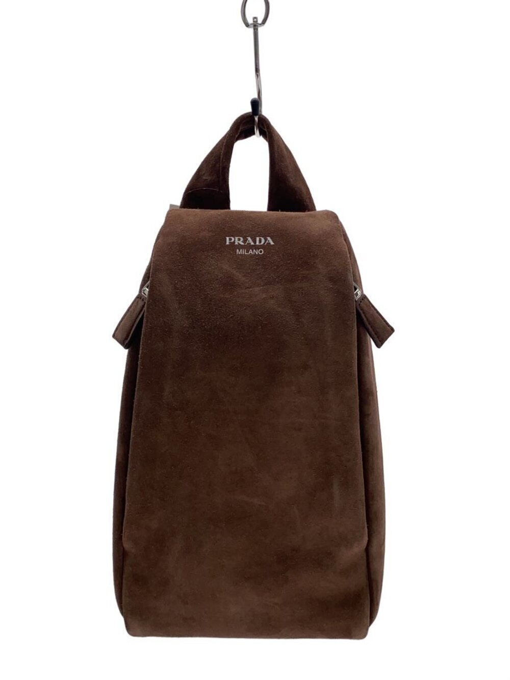 Prada Vela Suede Leather Backpack Brown
